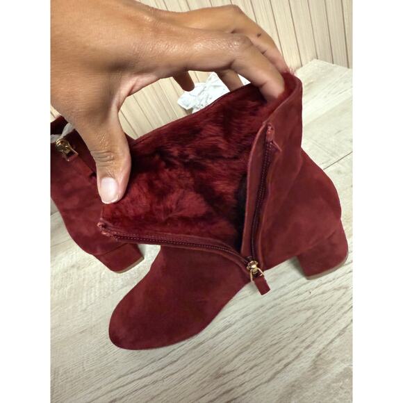 Mansur Gavriel Red Suede Heeled Ankle Boots Size 5 Women's Shoes - Picture 12 of 13